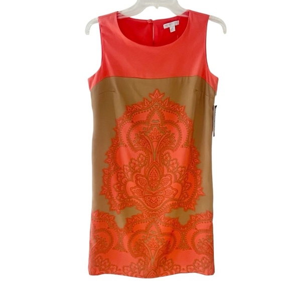 NWT NY&Co Sleeveless Orange and Tan Shift Dress Size XS Fully Lined - Picture 1 of 6